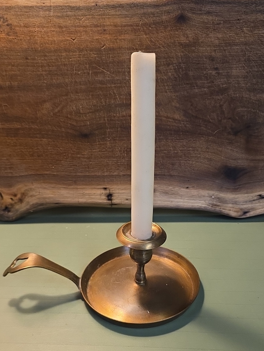 Brass Chamberstick Candle Holder with Cream Taper Candle